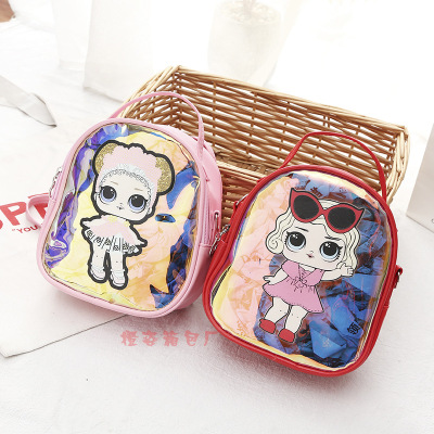 2020 New Children's Bags Laser Cartoon Doll Shoulder Messenger Bag Personalized Colorful Transparent Pu Backpack Foreign Trade