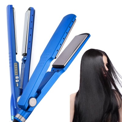 Factory Direct Sales 3/4 Blue Wide Middle Plate Plywood Blue Negative Ion 5 Gear Temperature Adjusting Hair Straightener Foreign Trade Hair Straighter