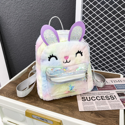 2021 New Children's Cartoon Backpack Autumn and Winter Plush Girls' Kindergarten Bunny Animal Schoolbag Fashion Cross-Border