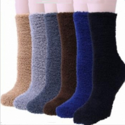 Wholesale Cross-Border Amazon Men's Winter Coral Fleece Home Room Socks Sleep Tube Socks Solid Color Men's Socks