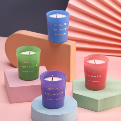 Soy Wax Glass Aromatherapy Candle Cross-Border New Arrival Customized Hand Gift Fresh Air Colorful Cup Aromatherapy Candle