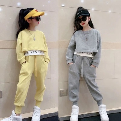 Girls' Spring Suits 2021 New Style Children's Western Style Children's Spring and Autumn Leisure Sports Sweater Two-Piece Suit Fashion