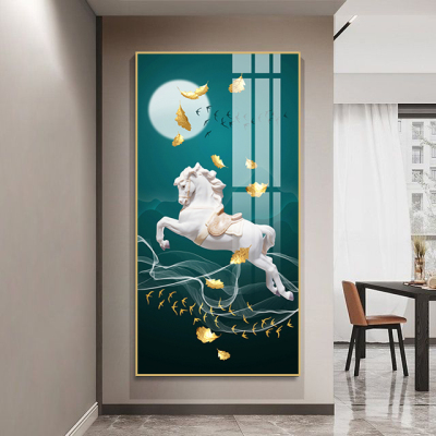 Customized Wholesale HD Horse Crystal Porcelain Craft Wall Decoration Painting Home Corridor Room Aluminum Gold Decorative Painting