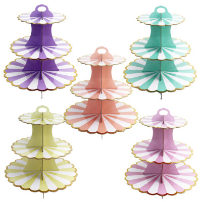 Hot Sale Three-Layer Paper Gilding Cake Stand Children Adult Birthday Party Anniversary Celebration Flower Cake Stand