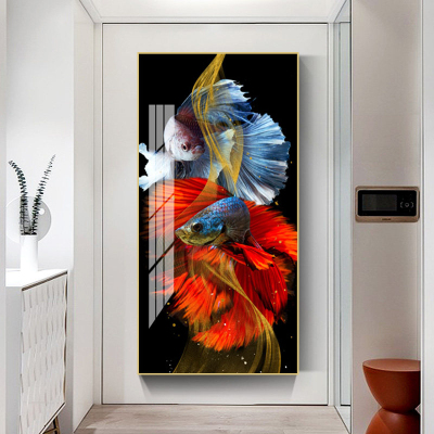 High Quality Modern HD Goldfish Crystal Porcelain Wall Decorative Painting Living Room Corridor Wall Decoration Art