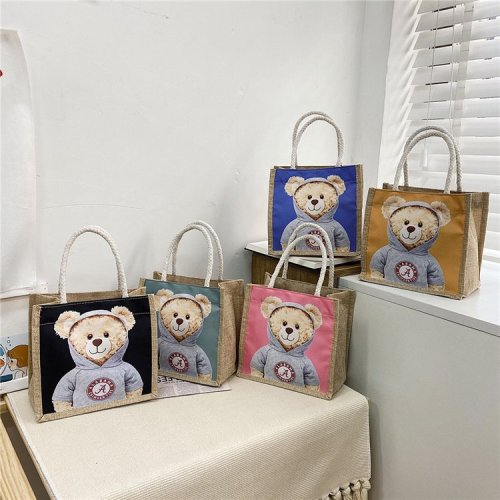 new linen bag women‘s new woven cute bear handbag net red tide large capacity shoulder bag