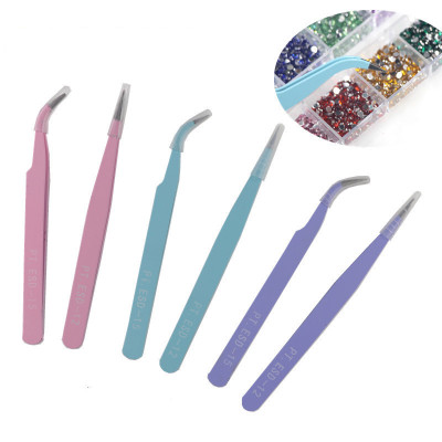 Macaron Color Tweezers Elbow Straight Head 2-Piece Set Nail DIY Diamond Painting Tools 3 Colors Available