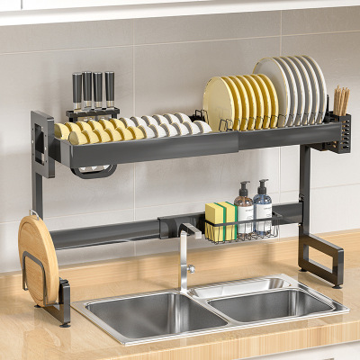 Retractable Kitchen Sink Storage Shelf Multi-Functional Sink Draining Dish Rack Kitchen Table Chopping Board Chopsticks Knife and Fork Storage Rack