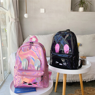 Laser Glossy Backpack 2021 New Cartoon Cute Bunny Backpack Trendy Large Capacity Girls' Student Schoolbag