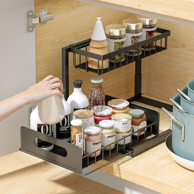 Kitchen Cabinet Shelf Sink Storage Rack Pull-out Drawer Basket Organizing Shelves Removable Cross-Border
