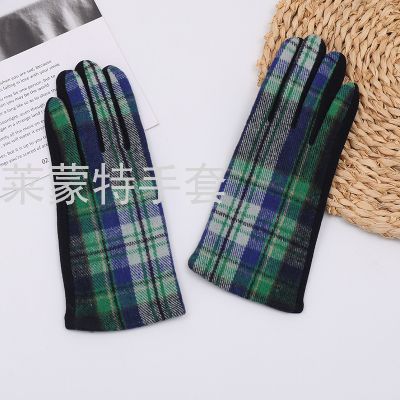Autumn and Winter New AB Version Non-Inverted Velvet Women's Single Hand Back Plaid Hand Heart Non-Inverted Velvet Fashion Gloves Factory Direct Sales