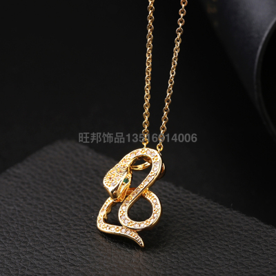 Europe and America Cross Border Multi-Layer Necklace Retro Personalized Ins Style Trendy Snake-Shaped Curved Inlaid Color Diamond Necklace H