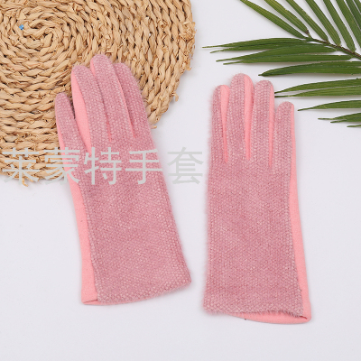 AB Version Non-Inverted Velvet Women's Single-Hand Back Chenille Palm Non-Inverted Velvet Left and Right Hand Only Index Finger Embroidered Natural Plum Touch Screen