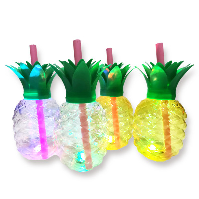 Creative Disposable Cartoon Luminous Pineapple Plastic Cup with Straw Personality with Light Internet Celebrity Juice Cold Drink Shaped Cup