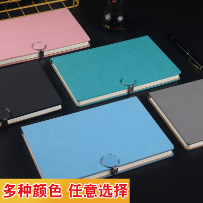A5 Business Office round Buckle Memo Diary Book Creative Leather Surface Notebook Printable Logo with Hand Gift Set