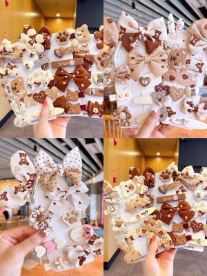 Plush Barrettes Women's Back Head Cute Side Gap Former Red Ins Bow Clip Headdress Autumn and Winter Coffee Color Khaki