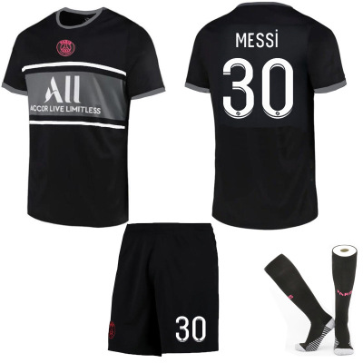 2122 Paris Black Soccer Uniform No. 30 Massey Paris 2 Away Team Game No. 7 Mbape Jersey