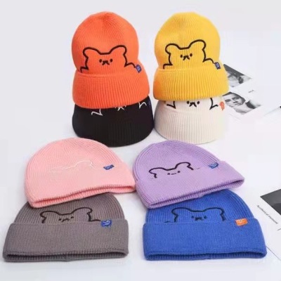 Korean Style Cute Knitting Bear Woolen Cap Dome Brimless Autumn and Winter Fashionable Warm Outdoor Trendy Women's Hat