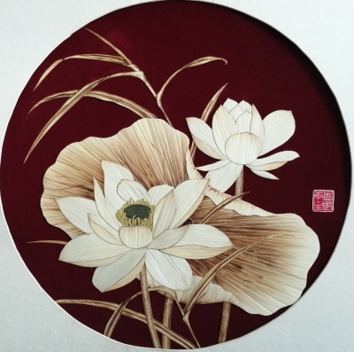 Non-Heritage Craft Reed Painting Lotus Decorative Calligraphy and Painting Collection Gift First Choice Customizable Hotel Mural