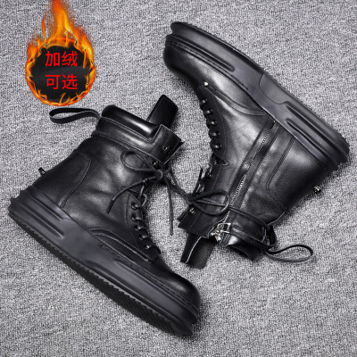 First Layer Cowhide and Velvet Dr. Martens Boots Men's 2021 Winter New British Motorcycle Knight Boots Insulated Cotton-Padded Shoes Men's High-Top