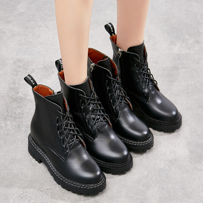 Small Dr. Martens Boots Women's 2020 New Korean Style Top Layer Cowhide All-Match Internet Hot Thin Boots Warm Trendy Women's Leather Boots