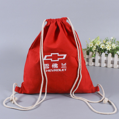 Factory Wholesale Handmade Art Small Fresh Cotton Canvas Bag Fashion Backpack Drawstring Pull String Backpack Bag