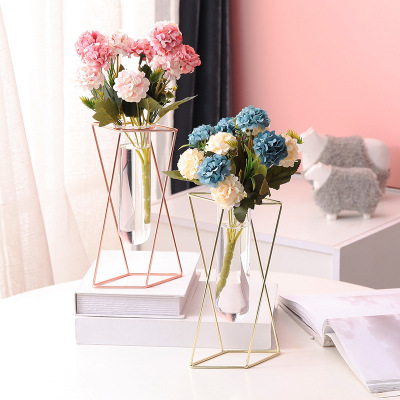 Iron Glass Test Tube Vase Electroplated Gold Rose Gold Nordic Style Geometric Home Decoration Flower Arrangement Flower Stand Creative