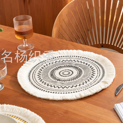Silk Screen Monochrome Irregular Pattern Print Placemat Cotton Braided Insulation Potholder Dining Table Western-Style Placemat American Style Table Mat