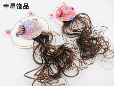 Baby Girl Wig Hat Press Clip Headdress Little Girl Clip Hair Accessories Curly Hair Children's Bow Princess Hairpin