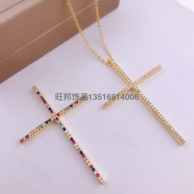 Amazon Hot Micro Inlaid Zircon Cross Necklace 18K Gold Personalized Hip Hop Jewelry Light Luxury Ornament