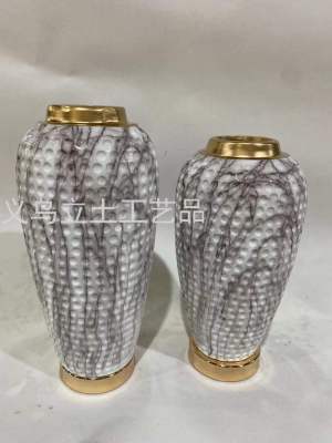 Gao Bo Decorated Home Golden Bottle Mouth Golden Base New Ceramic Vase Set