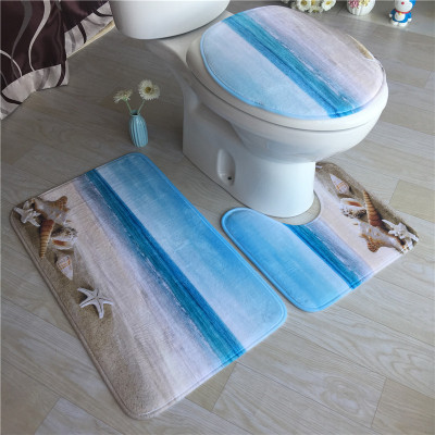 Flannel Printing Toilet Three-Piece 3D Printing Toilet Three-Piece Floor Mat Absorbent Non-Slip Combination Carpet