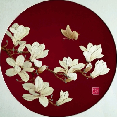 Non-Heritage Craft Reed Painting Magnolia Picture Decorative Calligraphy and Painting Decorative Painting Collection Gift First Choice Customizable Mural