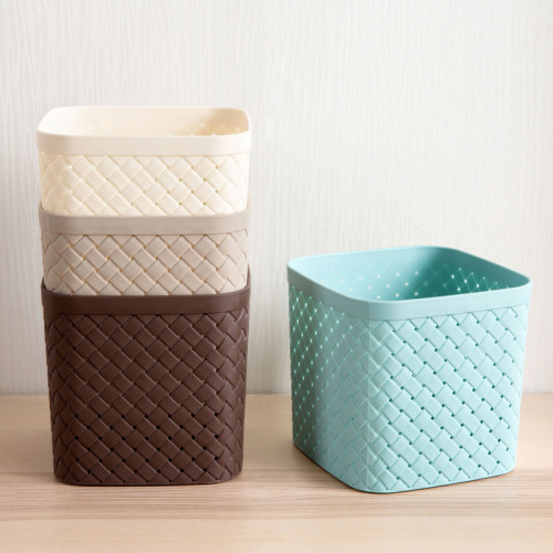 Large， Medium and Small Plastic Woven Basket Storage Basket Desktop Trash Bin