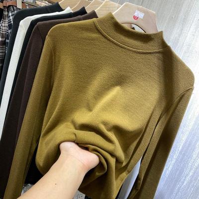 European Underwear Blouse Women's 2021 Autumn and Winter New Slimming Versatile Brushed Long Sleeve T-shirt Western Style Inner Wear Stretch Top