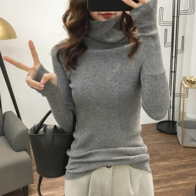 Autumn and Winter Women's Net Red Tight Pile Style High Collar Warm Sweater Long Sleeve Pullover Inner Wear T-shirt Base Knitting Small Shirt