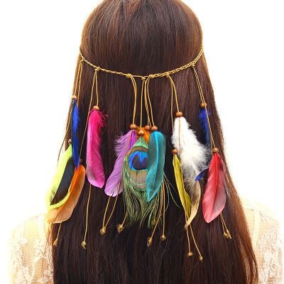 European and American Bohemian Style Feather Hair Accessories Peacock Feather Hair Band Headband Fashion Hippie Ethnic Style Headdress