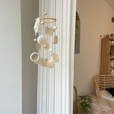 INS Korean Style Natural Shell Pendant Wooden Bead Wooden Ring Wind Chimes Minimalist Wall Hangings Bed & Breakfast Soft Decoration Props