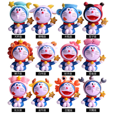 Cute Blue Fat Man Accompany Me Doraemon Anime Garage Kits 12 Constellation Doll Birthday Cake Decorative Ornaments