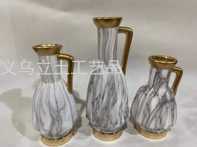 Gao Bo Decorated Home Golden Bottle Mouth New Ceramic Vase Three-Piece Set