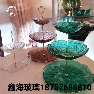 String Disk Cake Pan Gilt Edging Glass Fruit Plate Set Two-Layer Three-Layer Dessert Table Cake Pan Candy Plate