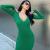 European and American Women's Clothing 2021 New Fall Winter Fashion V-neck Slim-Fit Long Sleeve Split Slimming Midi Dress Amazon Wholesale