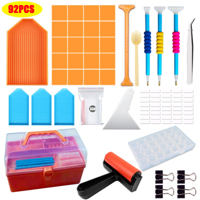 Diamond Painting Kit 28 Grid Storage Nail Box Orange Glove Box Diamond Pen Tool Set Cross-Border New Product