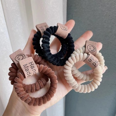 Korean Autumn and Winter Solid Color Velvet Smiley Face Phone Line Hair Ring Labeling Seamless Simplicity Rubber Band Female Ponytail Head Rope Thick