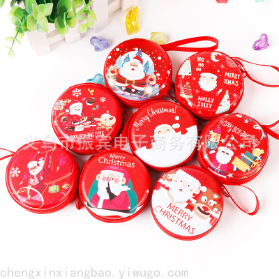 Christmas Tinplate Coin Purse Cute New Year Storage Coin Mini round and Square Tinplate Coin Purse Generation