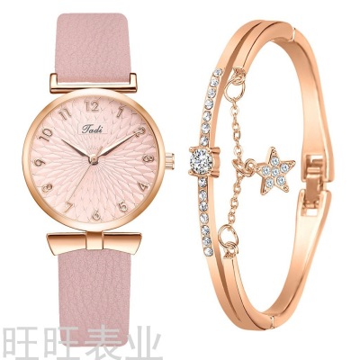 2021 New Cross-Border Hot Korean Style Trendy Simplicity Personalized Bow Women's Bracelet Watch Set Wholesale reloj