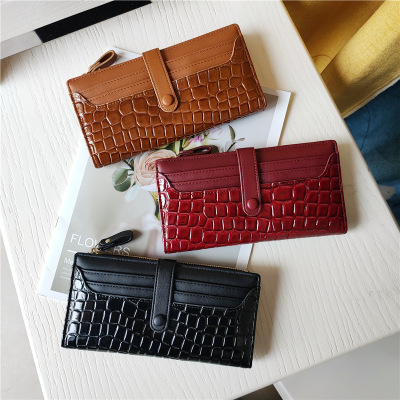 2021 New Korean Style Retro Crocodile Pattern Wallet Women's Long Temperament Multi Card Slots Wallet Large-Capacity Handbag