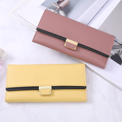 Korean Style New Wallet Women's Long Thin Solid Color Simple Stitching Multiple Card Slots Student Coin Purse Wallet