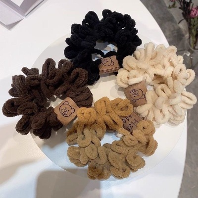 Autumn and Winter New Plush Pleated Hair Rope Women's Hair Tie High Elasticity Simple All-Match Towel Hair Ring Hair Friendly String