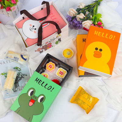 6 Pcs 50G Mid-Autumn Festival Moon Cake Box Pineapple Sandwich Cookies Nougat Gift Box Duck Frog Bear Rabbit Cartoon Handbag